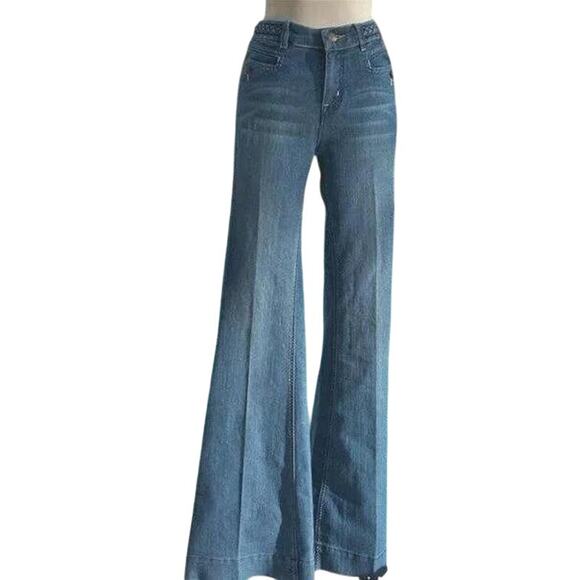 Cache Jean Pant New Stretch Denim Flair Self Belt Detail Stitching $118 NWT - Picture 1 of 6